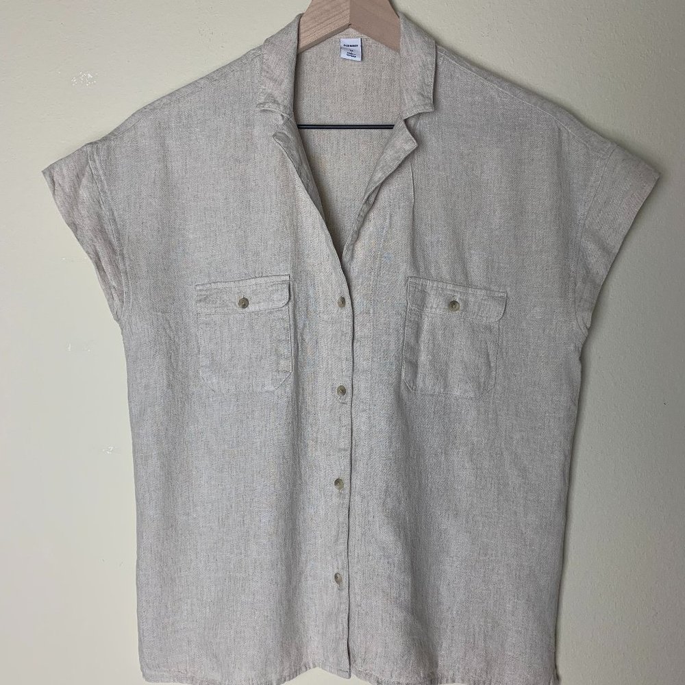 Old Navy Linen V-Neck Dolman Sleeve Button Up